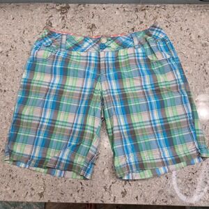 No Boundaries Plaid Bermuda Shorts Preppy‎ Casual Blue Green Size 13 juniors